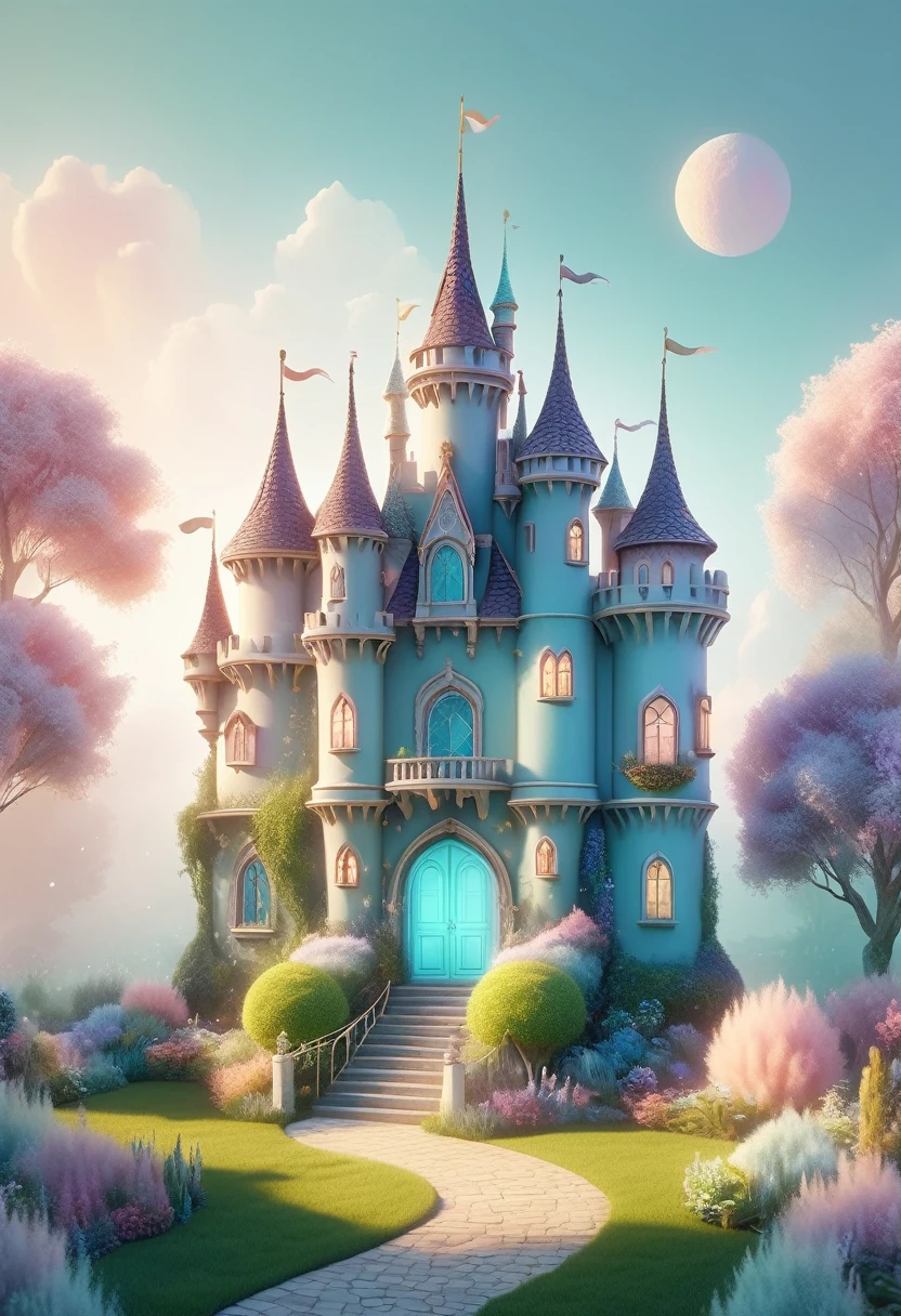 Dream Castle，Pastel tones，Light style，Comfortable and calm，nature，Warm and cosy，garden，Super detailed masterpiece, Dynamic, Good quality,Floating extra large ethereal dream DonMW15pXL  