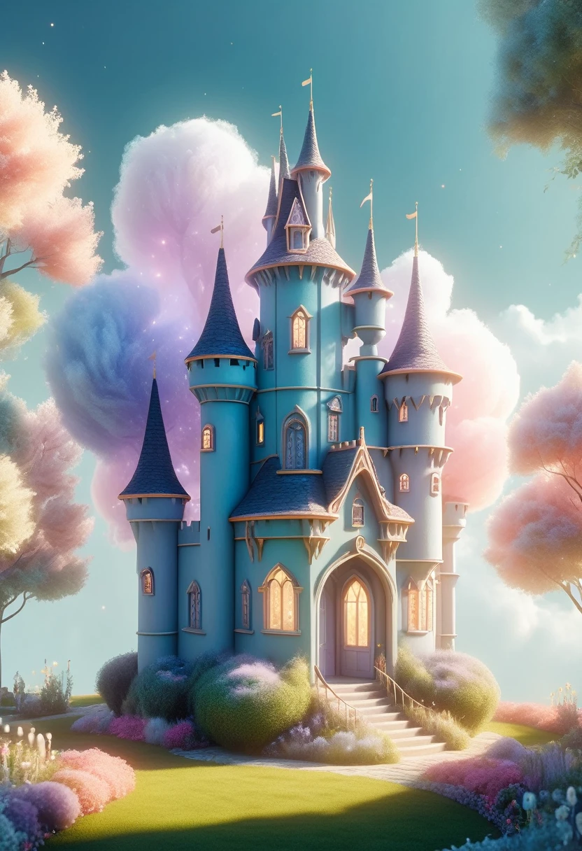 Dream Castle，Pastel tones，Light style，Comfortable and calm，nature，Warm and cosy，garden，Super detailed masterpiece, Dynamic, Good quality,Floating extra large ethereal dream DonMW15pXL  