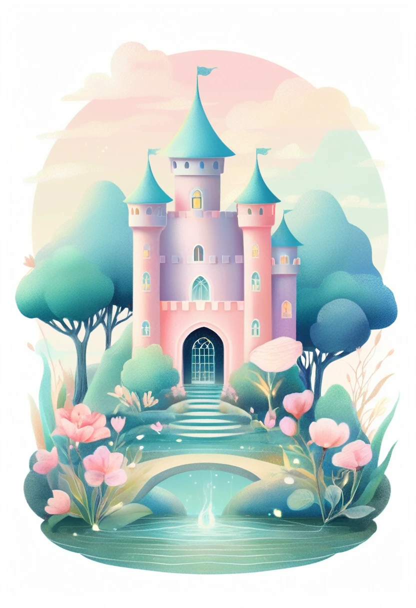 Dream Castle，Pastel tones，Light style，Comfortable and calm，nature，Warm and cosy，garden，Super detailed masterpiece, Dynamic, Good quality,Floating extra large ethereal dream DonMW15pXL