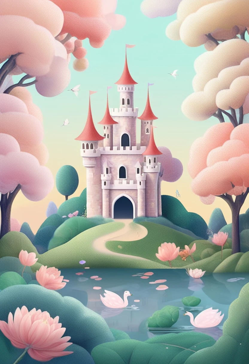 Dream Castle,Pastel tones,Light style,Comfortable and calm,nature,Warm and cosy,garden,Super detailed masterpiece, Dynamic, Good quality,Floating extra large ethereal dream DonMW15pXL