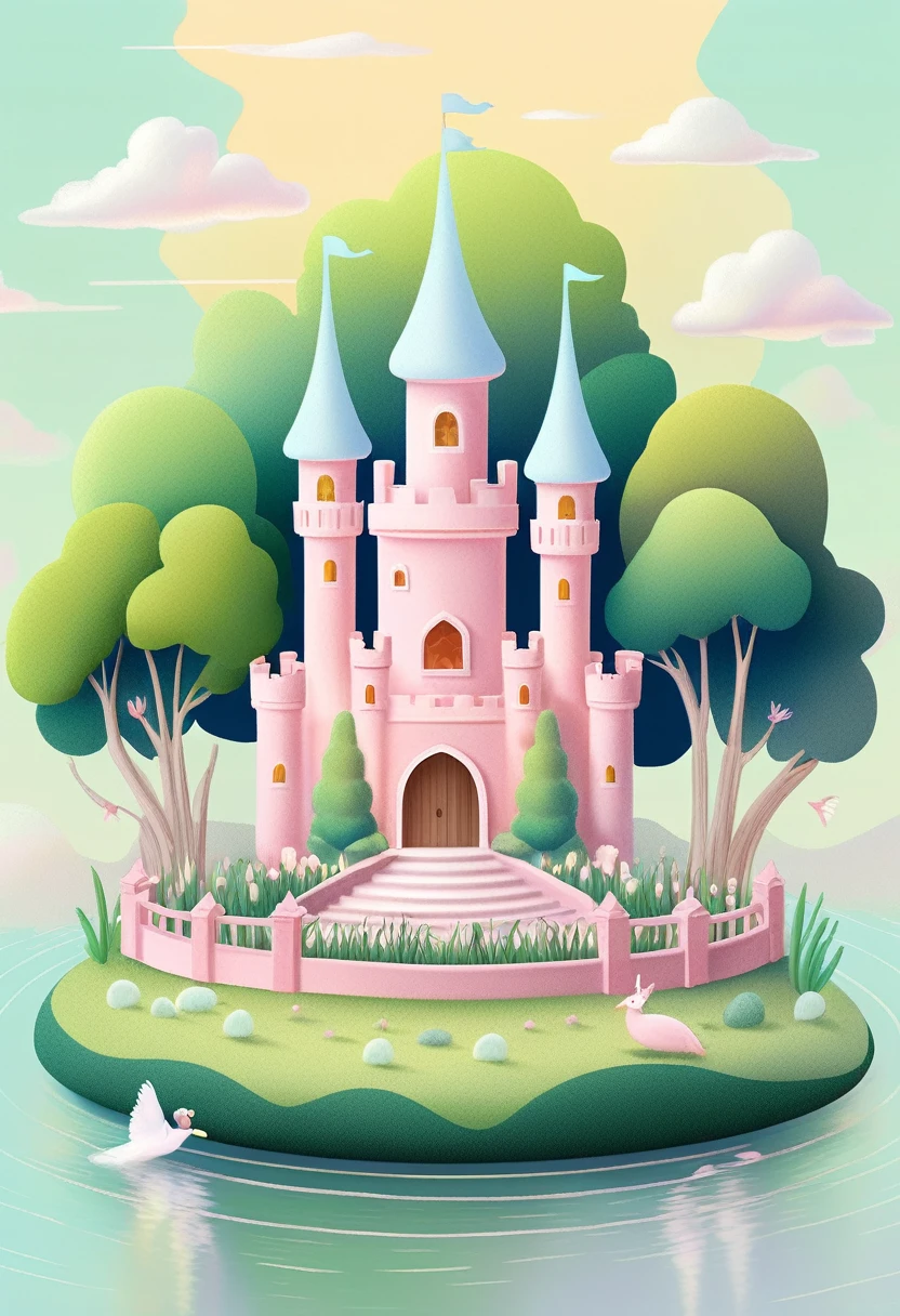 Dream Castle,Pastel tones,Light style,Comfortable and calm,nature,Warm and cosy,garden,Super detailed masterpiece, Dynamic, Good quality,Floating extra large ethereal dream DonMW15pXL