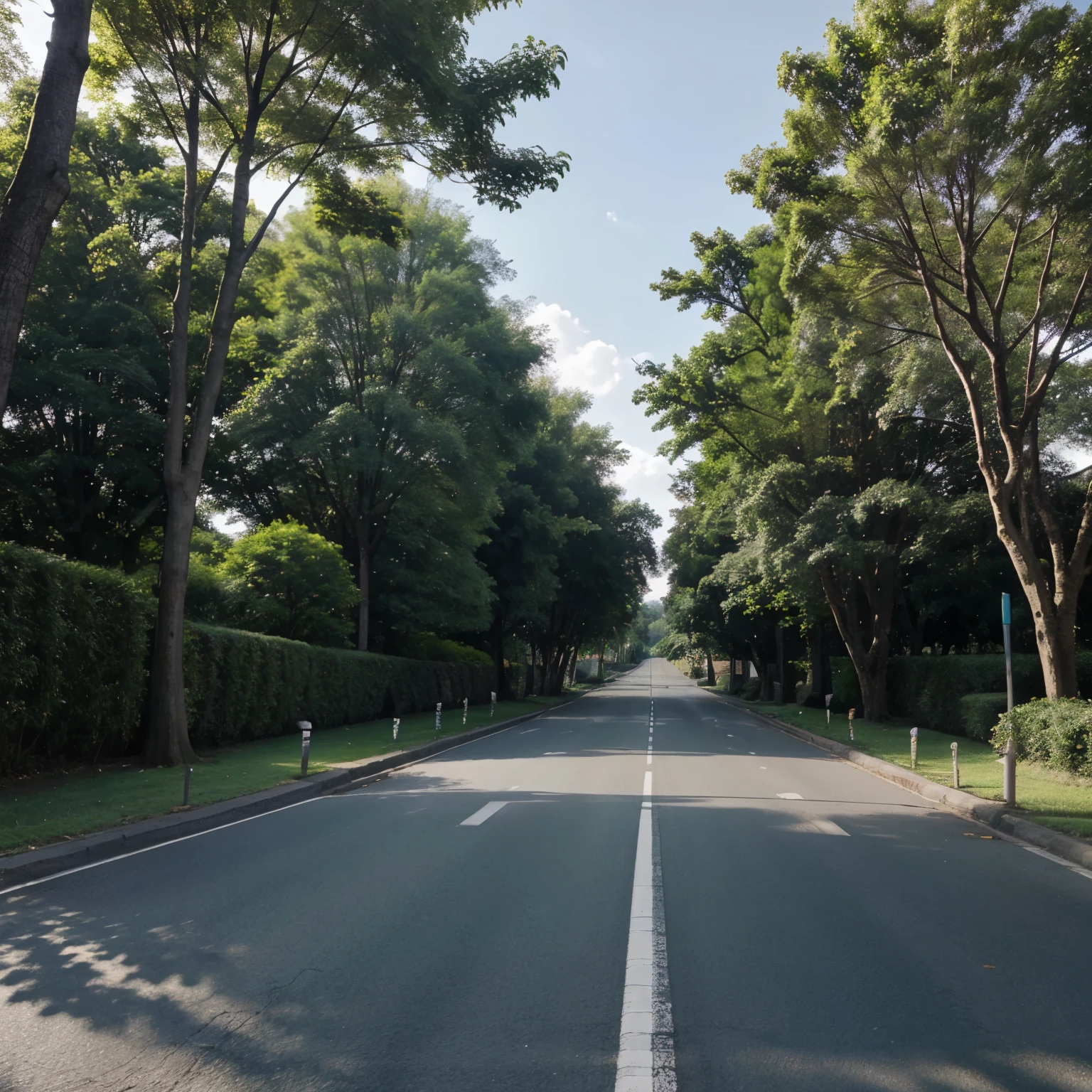 A pave road that have not so tall tress on both sides, the tress look like a province in Philippines, make it look like not ai generates 