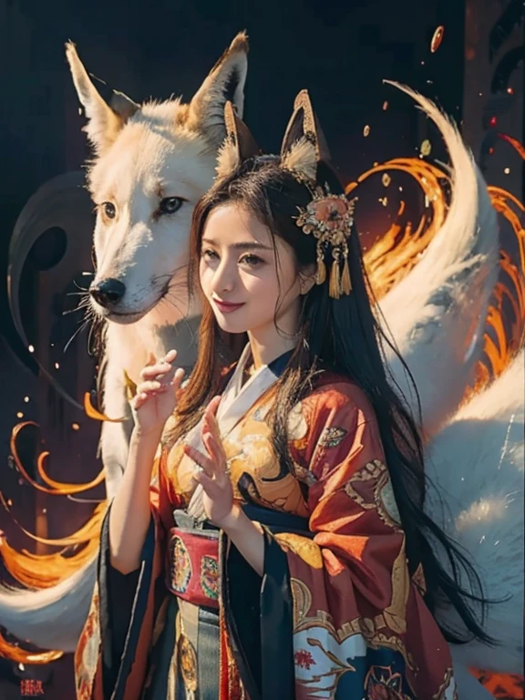 Oil, highest quality, masterpiece, Ultra-high resolution, fox,九尾のfox:1.5,
