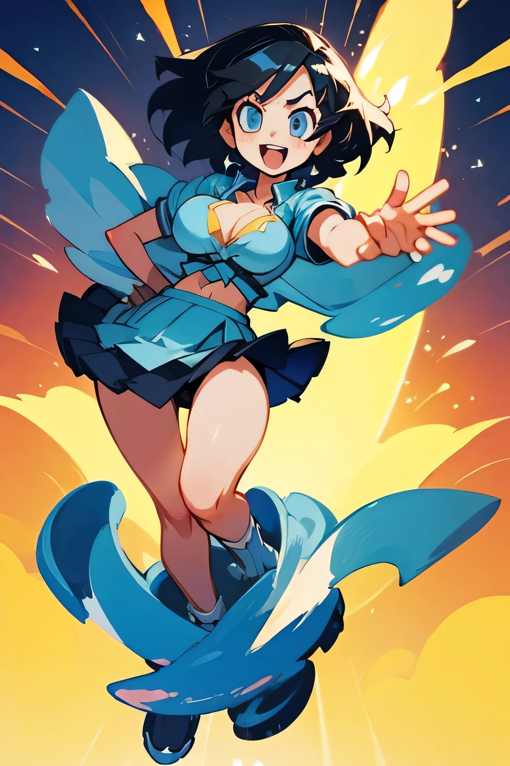 mini skirt、Big Breasts、Short sleeves、Dynamic Pose