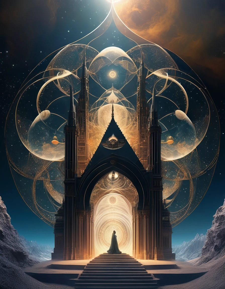 Magic Dream Castle, Sacred geometry, Clear focus, Floating Ghost Mage, Heaven and earth collapsed, Mobius strip, Black Hole, Lots of meteorites floating, Combination Magic Circle, call, The transformation of material and immaterial, Kim Sik, and other complex ritual combinations , Mike Winkelmann style的超现实数字艺术, 罗尔夫·阿姆斯特朗style: Fractal, Alberto Vargas, 和 H'style.R. liver. liver,Magical Realism,classical realism,Surrealism,imagination,Science fiction,from another realm,impossible,visual exaggeration,post cyberpunk,Nano punk,atom punck,gather,Circuit,lightpainting,白羊seat,♈︎,金牛seat,♉︎,双子seat. ♊︎,cancer,♋︎,天蝎seat,♏︎,天秤seat,♎︎,seat,♍︎,狮子seat,♌︎,射手seat,♐︎. 摩羯seat,♑︎,水瓶seat,♒︎,双鱼seat,♓︎,Unreal Engine,Octane Rendering,V-Ray,High Detail,high quality,high resolution,Surrealism,16K,Ultra wide angle,High Angle Shot,,Bioluminescence,
