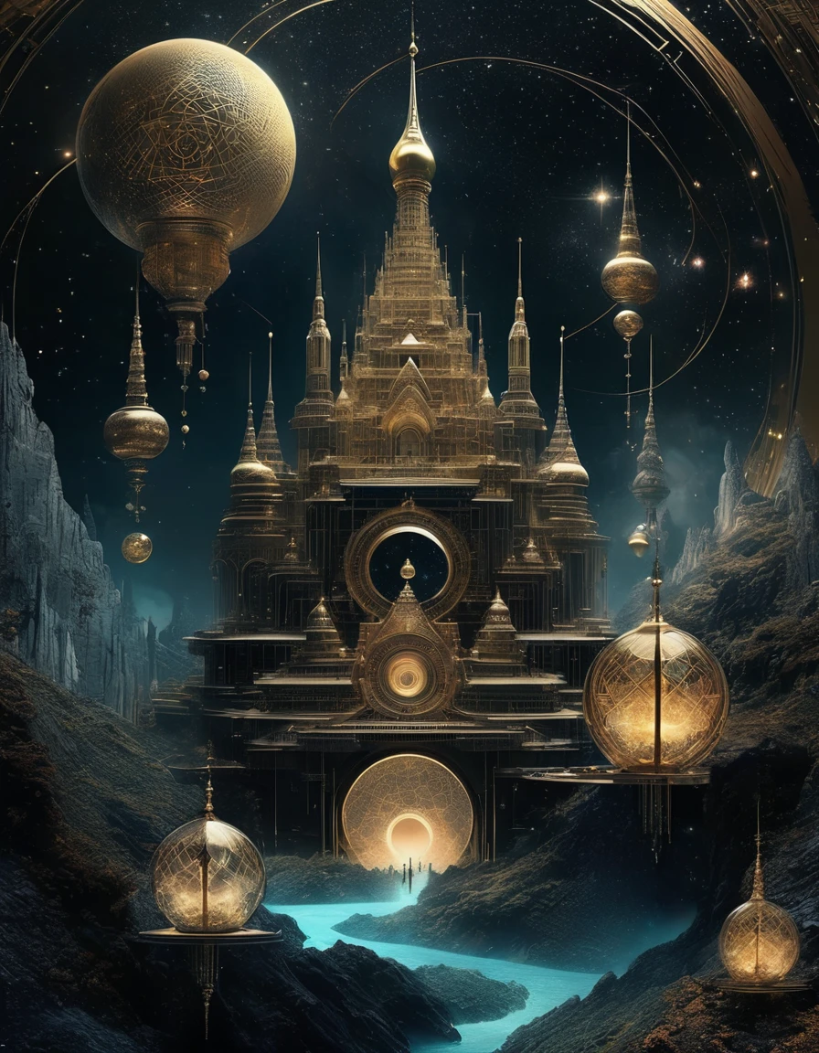 Magic Dream Castle, Sacred geometry, Clear focus, Floating Ghost Mage, Heaven and earth collapsed, Mobius strip, Black Hole, Lots of meteorites floating, Combination Magic Circle, call, The transformation of material and immaterial, Kim Sik, and other complex ritual combinations , Mike Winkelmann style的超现实数字艺术, 罗尔夫·阿姆斯特朗style: Fractal, Alberto Vargas, 和 H&#39;style.R. liver. liver,Magical Realism,classical realism,Surrealism,imagination,Science fiction,from another realm,impossible,visual exaggeration,post cyberpunk,Nano punk,atom punck,gather,Circuit,lightpainting,白羊seat,♈︎,金牛seat,♉︎,双子seat. ♊︎,cancer,♋︎,天蝎seat,♏︎,天秤seat,♎︎,seat,♍︎,狮子seat,♌︎,射手seat,♐︎. 摩羯seat,♑︎,水瓶seat,♒︎,双鱼seat,♓︎,Unreal Engine,Octane Rendering,V-Ray,High Detail,high quality,high resolution,Surrealism,16K,Ultra wide angle,High Angle Shot,,Bioluminescence,