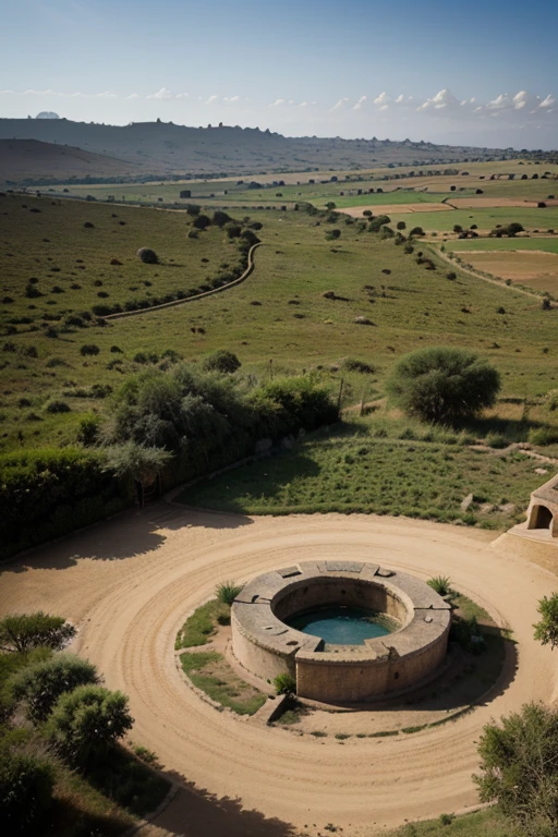 Photographie d'un paysage verdoyant et paisible, representing newfound prosperity and healing. afrique