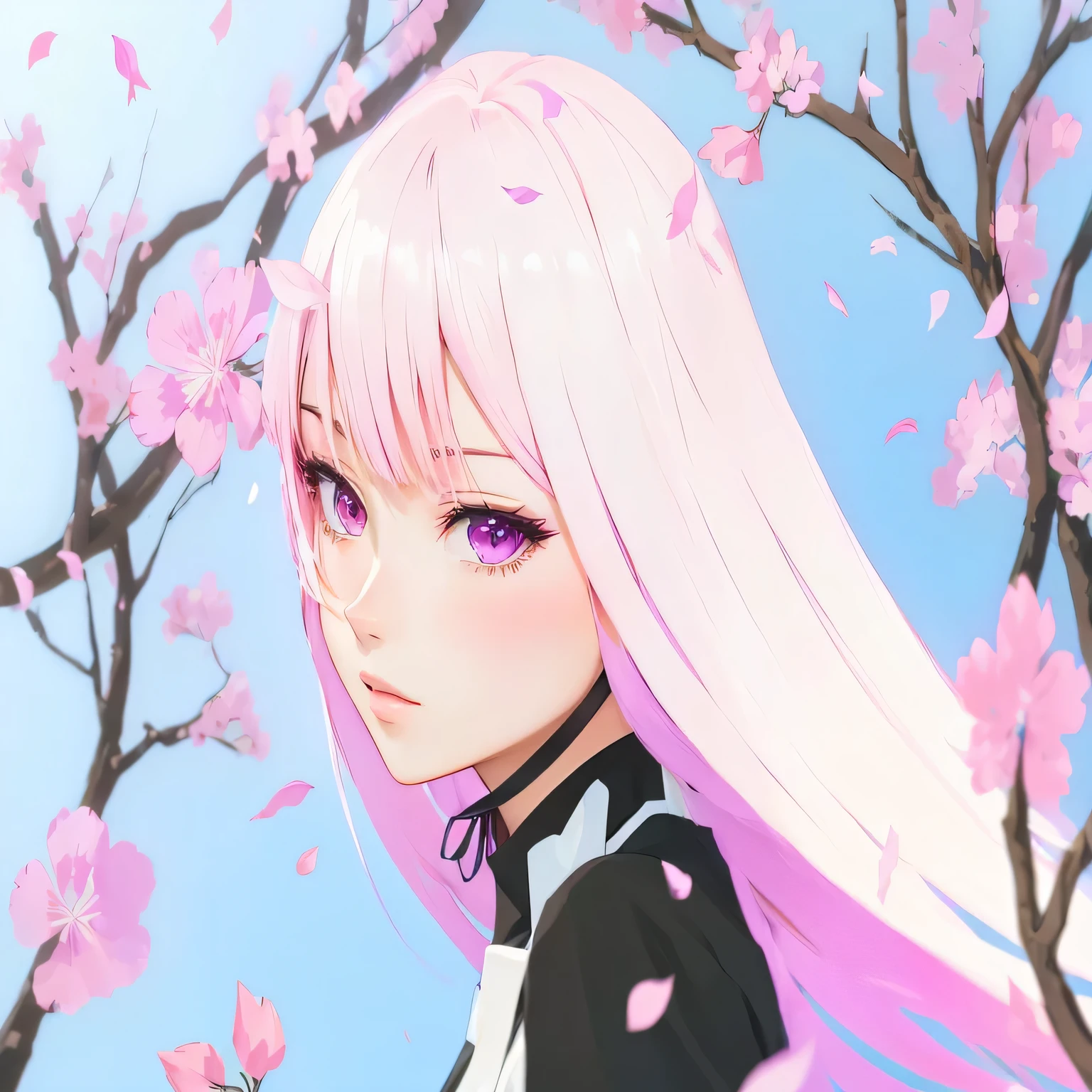 anime girl with pink hair and purple eyes in front of a tree, estilo de arte de anime, retrato estilo anime, estilo de arte de anime, sakura petals around you, haruno sakura, anime estilizado, anime estilizado, anime digital illustration, em estilo anime, beautiful estilo de arte de anime, lindo retrato de anime, anime style illustration, arte digital com estilo anime, personagem de estilo anime