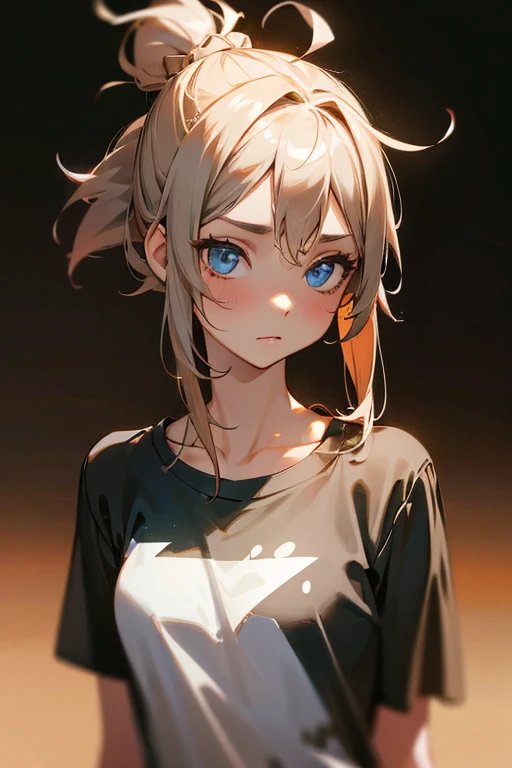 One girl, Idol, close, clavicle, ,, photograph, movie, Depth of written boundary, Skin Texture, T-Shirts, rubber band, Topknot, Long Hair, Messy Hair,