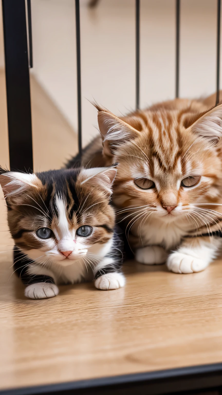2Munchkin kittens together The cat fills the screen The cat is sleeping Cupid's bow is placed Cats are angels Heart symbol on background The place is heaven Highest quality Photorealistic