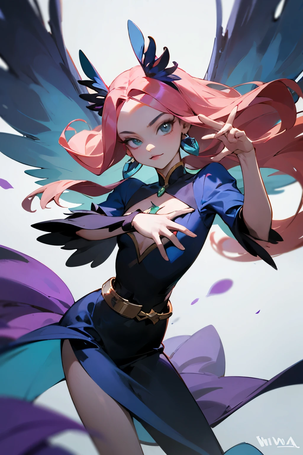 bloom de las  winx malvada,dark bloom ,pose dinamica, sosteniendo llama en una mano