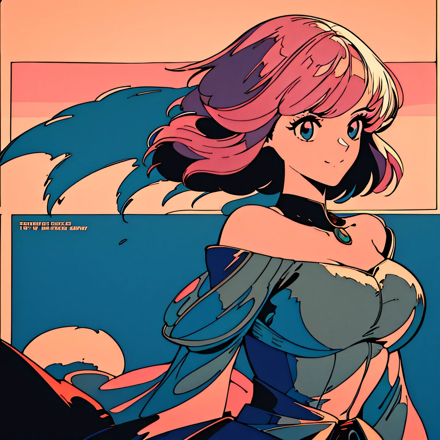 master piece, Europe, Pink Hair, fluffy bob cut, shoulder length, alone, Futuristic, yet, lofi, retro, dress, middle ages, Classicism, High resolution, ligit smile, The wind is blowing, sunset, high resolution, High resolution, side shot