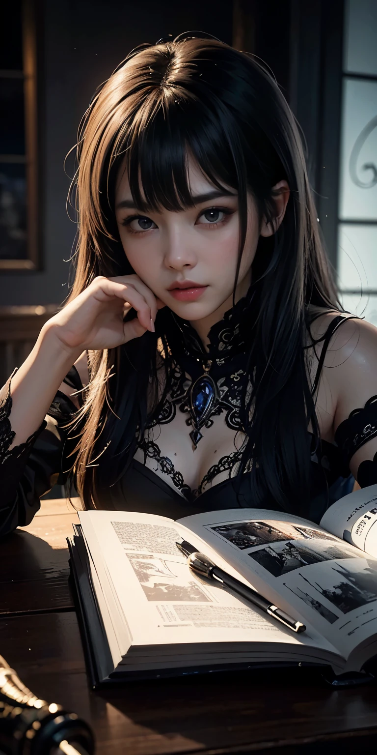 Are you okay、(Best illustrations)、8k resolutionolution、Intricate details、highest quality、Realistic、Ultra-detailed、Best lighting、Best Shadow、Ultra HD、Necromancer、night、magic、Dark Style、Succubus、Devil&#39;s Daughter、Bat Wings，(((Devil horns)))、((((Black-rimmed round glasseasterpiece、expensive_resolution、Beautiful Face、Tyndall effect、Photo Real、(High Definition Skins:1.2)、8kUHD、Digital SLR、expensivetquality、picture、expensivet resolutionolution、 absurderesolution、Ponytail Distortion、The optimal ratio is four fingers to one thumb、highest quality、masterpiece、High Resolution、1 girl、hair ornaments、necklace、gem、Beautiful expresolutionsion、Body Up、Big breasts are important、Tight waist、Wide ass、Tyndall effect、Photorealistic、Dark Studio、Two-tone lighting、(High Definition Skins:1.2)、8k UHD、Digital SLR、Soft lighting、expensivetquality、Volumetric lighting、Frank、picture、expensivet resolutionolution、4K、8k、Bokeh、(((Huge boobs)))、