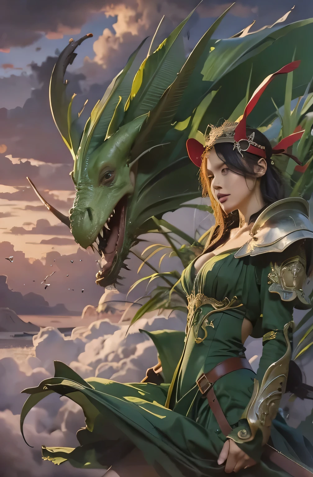 (extremely detailed CG unity 8k wallpaper, masterpiece, best quality, ultra-detailed), best illumination, floating, dynamic angle,

[(1girl),(green dress: 1.2), close-up shot, (dragons: 1.5), secretive, inspired by Yang J, Ruan Jia and Artgerm, dragon queen, sea queen Mu Yanling, Asian female water element, Artgerm and Ruan Jia, based on Lan Ying, full-body xianxia style of dragon girl):0.9]
