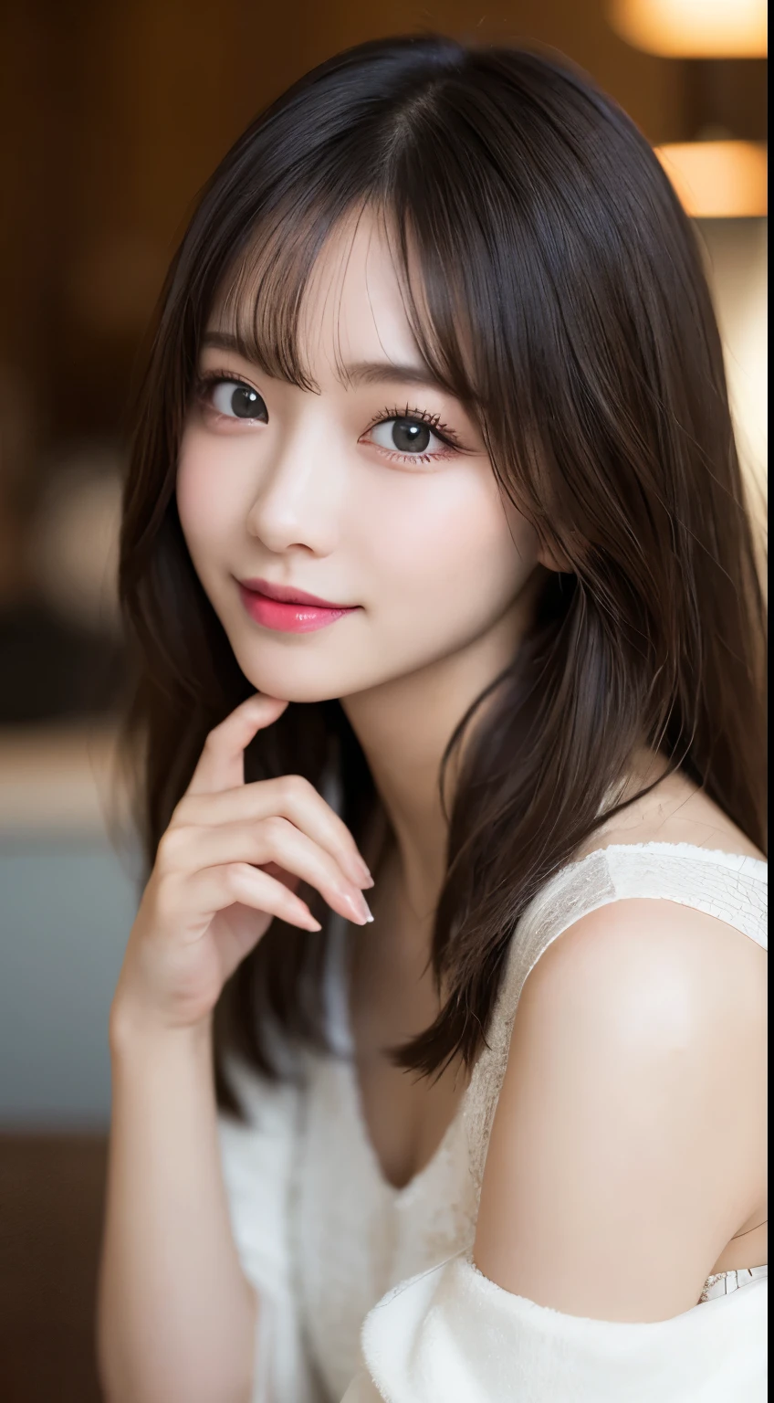 Tabletop, highest quality, shape, Very detailed, finely, High resolution, 8k wallpaper, 完璧なダイナミックな構shape, Beautiful and detailed,ランダムなcute髪,,Natural color lip, Bold sexy pose,smile、20-year-old girl、cute、Looking at the camera,Always blur the background,Perfect and beautiful face,Slim face and figure,Big eyes、Putting on gal makeup,Small face,Shooting from below、smile,Blurred Background,Elegant feminine face、Cyberpunk Fashion、smile、Change pose randomly、Randomly change the shooting angle and position、one person