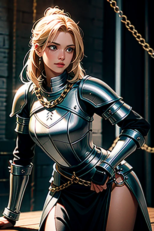 A female knight bound in chains