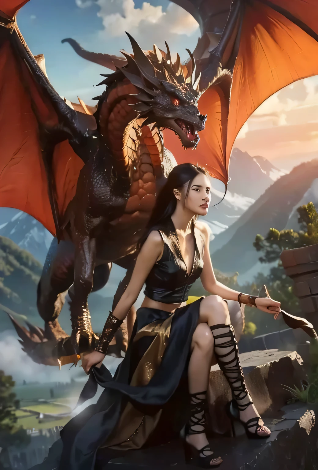 Cute Fantasy Princess、Sword Practice、I have a dragon、 stunning cgsociety, ((Cute Fantasy Princess)), intricate wlop, digital fantasy art ), Fantasyart, karol bak uhd, Fantasy Art Style, detailed fantasy digital art, 8k high quality detailed art