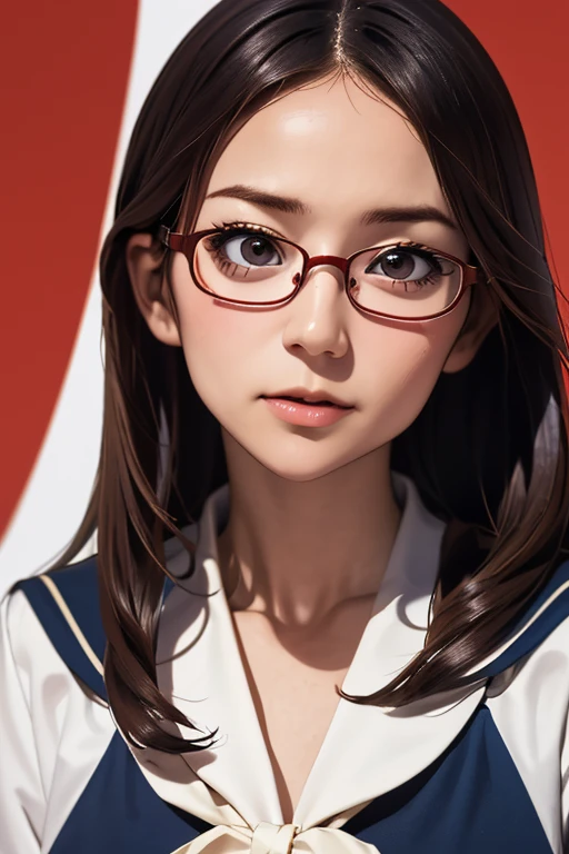 (masterpiece, highest quality), One Girl, Satou, Satou, Glasses, 赤いフレームのGlasses, Sailor suit, Satou, Glasses, 赤いフレームのGlasses, Head to Chest,