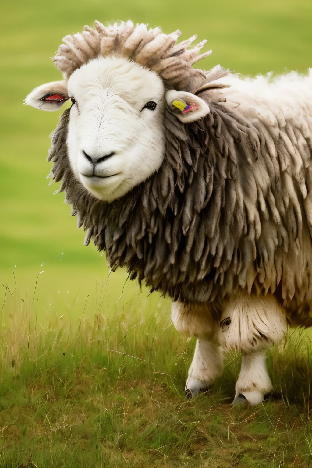 A sheep with woolly coat, ((gnawing grass效Prev datasets:["eating grass", "gnawing"])) ,. head tilted down, ((chewing with contentment)), Highlander, Idilio, Idyllic scene, Pastoral, Blissful, Peaceful, ((Close-up opposition:1.5)), ((Landscape:1.5)), sheep in a green meadow, ((sheep grazing,)) rolling hills in the background, ((detailed realism,)) sun shining down, picturesque, ((daily life,)) nature at its finest, (((photographic artistry,))), ((exceptional quality,)) High Definition, ((enchanting,))
