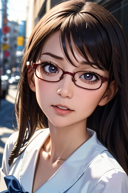 (masterpiece, highest quality), One Girl,  Satou, Satou, Glasses, 赤いフレームのGlasses, Sailor suit, Satou, Glasses, 赤いフレームのGlasses, Head to Chest,