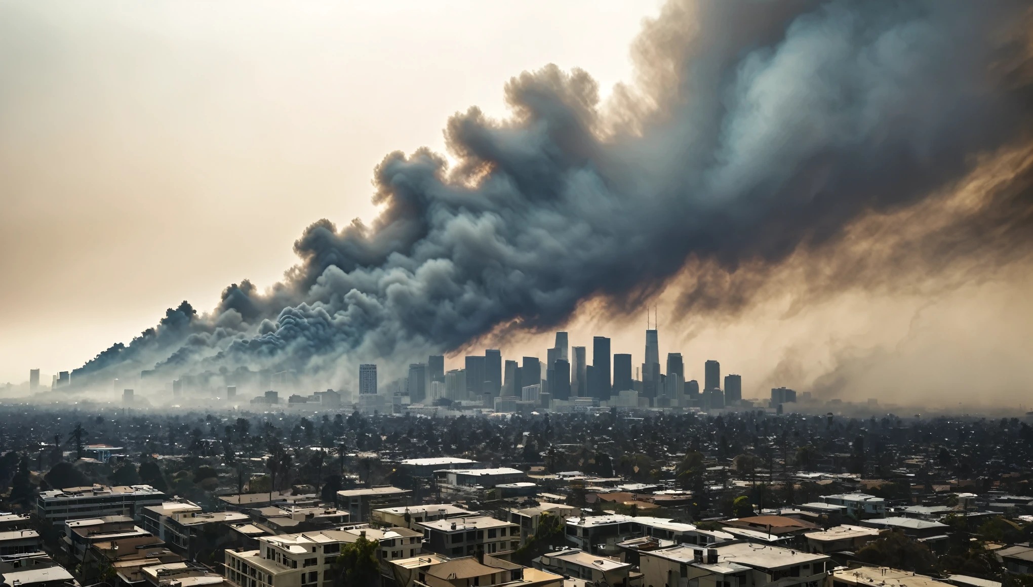 smoke billows from a building in the middle of a city, by joseph binder, an ancient city on fire, the buildings are on fire, burning city in background, by Emanuel Witz, destroyed city on fire, Gaza strip under rocket attack, powerful explosions, buildings on fire, mixed media, explosions in background, large explosions, by Steven Belledin, world press photo awarded, midnight