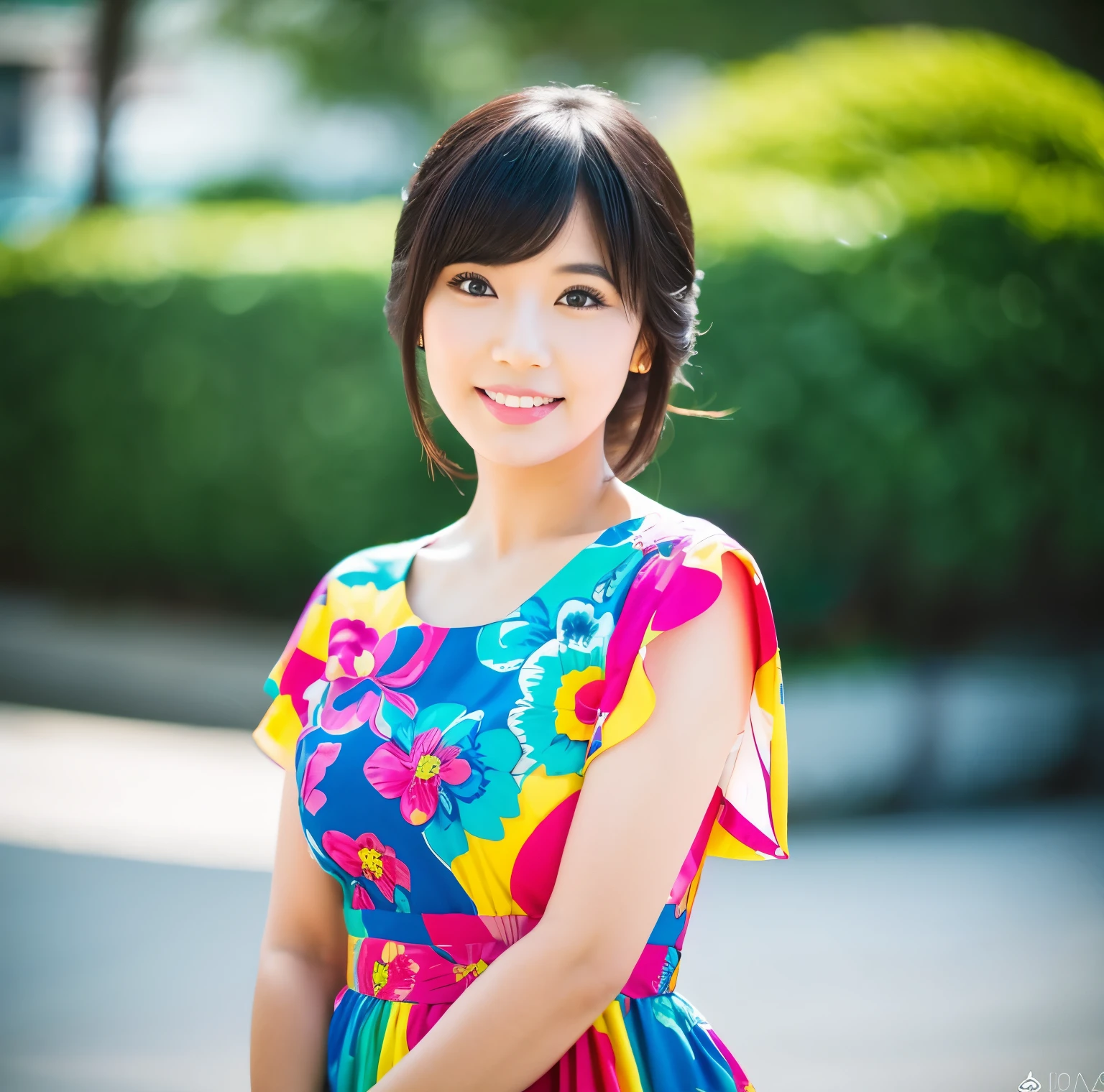 araffe asian woman in a colorful dress posing for a picture, shot in canon 50mm f/1.2, shot on canon eos r 5, shot on canon eos r5, taken with canon eos 5 d mark iv, captured on canon eos r 6, taken with canon eos 5 d, chiho, 8k 50mm iso 10