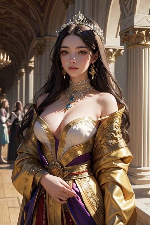 The scene depicts a stunning Renaissance setting, reminiscent of the masterpieces of the great masters of the time. A majestic and richly decorated hall, illuminated by golden chandeliers that cast a soft, diffused light on the ornate furniture and intricate tapestries that adorn the walls. Ao fundo, an arched window reveals a picturesque setting of a country landscape, banhada pela luz dourada do sol poente.
In the center of the hall, a female figure of transcendental beauty is depicted in a state of serene contemplation. She is dressed in stunning Renaissance attire, com tecidos ricos e cores vibrantes que contrastam com a suavidade de sua pele e a pureza de seu semblante. Seus cabelos longos e ondulados caem em cascata sobre seus ombros, enquadrando seu rosto angelical com uma aura de esplendor divino.
Ao seu redor, an atmosphere of stillness and reverence hangs in the air, as if time itself were suspended in that moment of ethereal and transcendental beauty. Cada detalhe da cena, from the smallest ornaments to the serene expression of the central figure, is a celebration of the harmony and perfection that characterize Renaissance art.
Technique Suggestions:
Utilize oil painting techniques to create a rich, vibrant color palette, capturing the luminosity and depth characteristic of Renaissance works.
Pay attention to the details and texture of materials, from the fabrics of the clothes to the metals of the chandeliers and the decorative ornaments in the hall.
Experiment with light and shadow techniques to create a sense of volume and depth in the figure and elements in the scene, drawing inspiration from the classic techniques of Renaissance masters.
Pay attention to the anatomical and facial details of the central figure, capturing the delicacy of her features and the calm expression of her face.
Resultado Final:
The result is a stunning work of art that transports the viewer to opulent halls and landscapes.
