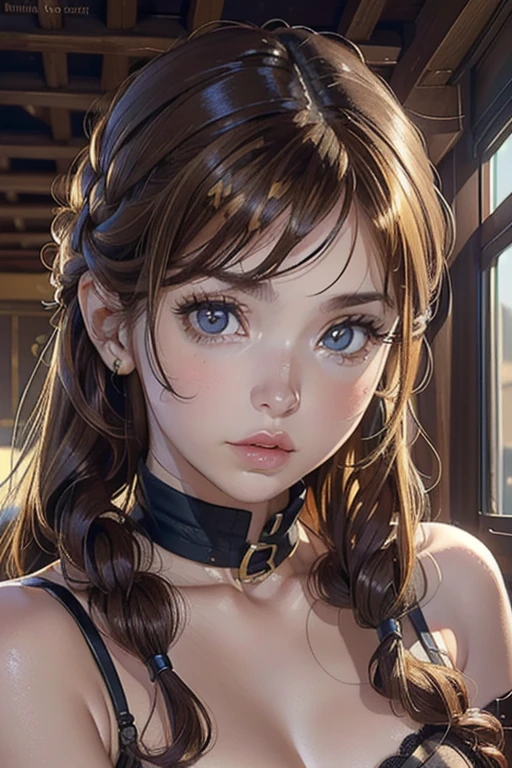 (NSFW, (((masterpiece, Best Quality, photograph-realistic))), (Solo, 1 chica:1.0), (Ojos color miel:1.5), (Cabello rubio oscuro ondulado anime:1.5),
(Highly-detailed face), Extra detailed eyes, (Close-up), (Anime-style), (Shiny skin), (High resolution), (Highly-detailed background:1.0),
(Deep focus), (Dynamic lighting), (Expressive), (Sensual), (Long, wavy hair), (Eyes with beautiful details and brown color),
(Realistic rendering), (Beautifully