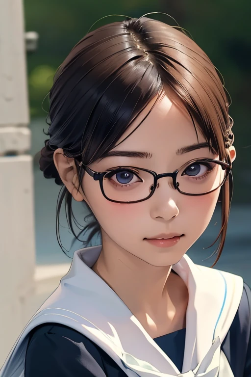 (masterpiece, highest quality), One Girl, Satou, Satou, Glasses, 赤いフレームのGlasses, Sailor suit, Satou, Glasses, 赤いフレームのGlasses, Head to Chest,