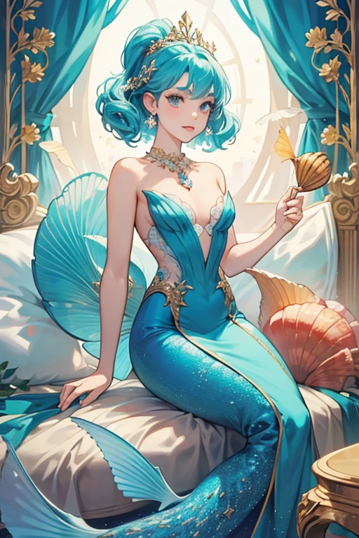 Aquarianne is one of Disney's pre-Renaissance mermaids, Aquarianne has a tail whose scales cover her like a moderately-conservative evening gown, wholly covering her torso and breasts and forming a finned décolletage about her lower neckline. Increasing the busyness of this neckline is a necklace adorned with scallop shells and a conch shell which she uses as a very important whistle. SPARKLE; GLITTER