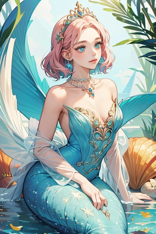 Aquarianne is one of Disney's pre-Renaissance mermaids, Aquarianne has a tail whose scales cover her like a moderately-conservative evening gown, wholly covering her torso and breasts and forming a finned décolletage about her lower neckline. Increasing the busyness of this neckline is a necklace adorned with scallop shells and a conch shell which she uses as a very important whistle. SPARKLE; GLITTER