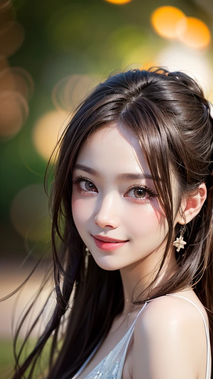 (UHigh resolution, retina, masterpiece, Accurate, Anatomically correct, Textured skin, Super Detail, Attention to detail, high quality, 最high quality, High resolution, 1080p, High resolution, 4K, 8k, 16k), (Beautiful fine details, Beautiful lip detail, Highly detailed eyes and face), Soft lighting, Physically Based Rendering, Vibrant colors, (Portraiture, Shiny brown hair, Shiny skin), Eye Reflexes, (Bokeh, nature:1.5), (mysterious, Feng shui master style,Smile)