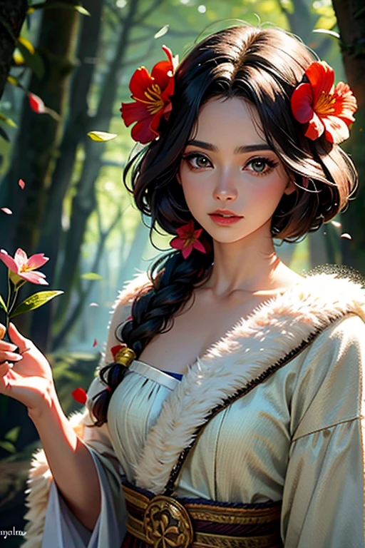 Araffe com cabelo ruivo e cauda peluda na floresta, uma pintura digital de Daarken, sociedade cg contest winner, arte peluda, very very beautiful arte peluda, dramatic cinematic detailed skin, arte de fantasia peluda, loish e wlop, arte antropo, lobo peludo, pov arte peluda, arte peluda!!!, quimono, 🌺 sociedade cg