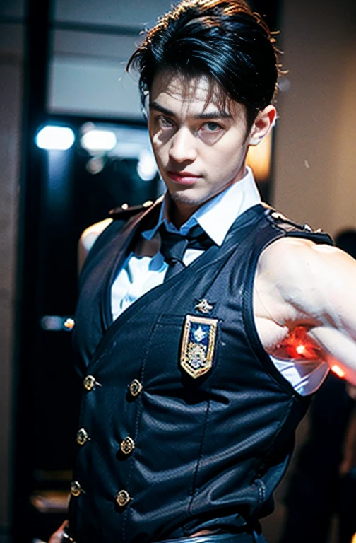 1 young handsome guy,20-22 years old,police officers,Interpol,Police Department,Handsome,musculous,hairy bodies,police uniforms(Fine eye 1:3),Black eyes,full bodyesbian , epic reality , epic photorealistic , ultra realism , photorealistic , only male , only boy , full length shot (fls)