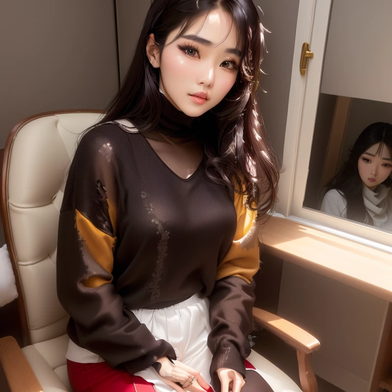 Arab Asian woman sitting on a chair in a room, gorgeous young Korean women, Korean Girls, beautiful south Korean women, beautiful young Korean women, Korean women, korean female fashion model, Choi Hong-hwa, Lee Ji-eun, Lee Ji-eun, Jaeyoung Nam, Beautiful Asian Girl, Cute Korean Actresses, Attractive pose, Wearing a casual sweater