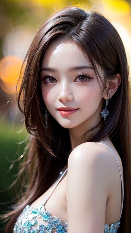 (UHigh resolution, retina, masterpiece, Accurate, Anatomically correct, Textured skin, Super Detail, Attention to detail, high quality, 最high quality, High resolution, 1080p, High resolution, 4K, 8k, 16k), (Beautiful fine details, Beautiful lip detail, Highly detailed eyes and face), Soft lighting, Physically Based Rendering, Vibrant colors, (Portraiture, Shiny brown hair, Shiny skin), Eye Reflexes, (Bokeh, nature:1.5), (mysterious, Feng shui master style,Smile)