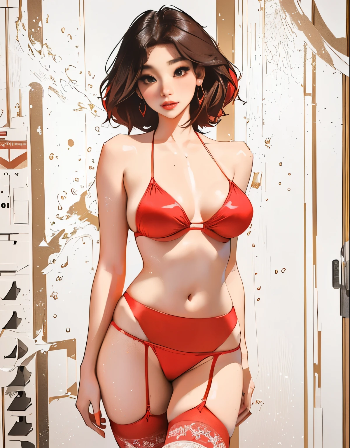 there is a woman in a red bikini and stockings posing for a picture, realistic bikini, trending on cgstation, seductive anime girl, by Yang J, ig model | artgerm, beautiful alluring anime woman, deayami kojima, sakimichan, sakimichan frank franzzeta, anime character; full body art, japanese goddess