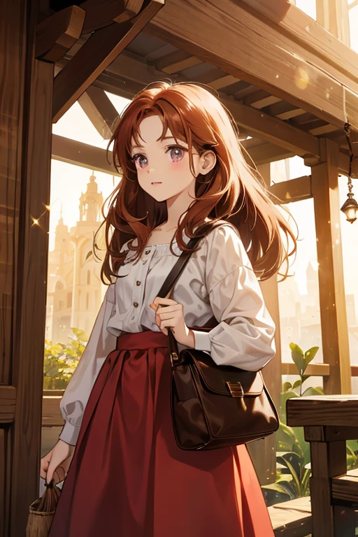 She uses a tiny red clothespin-like object to hold her chestnut hair back when she is adventuring, and after she finds her pin, she carries it everywhere, along with her lasso and satchel. She has dark eyes and light skin. SPARKLE; GLITTER