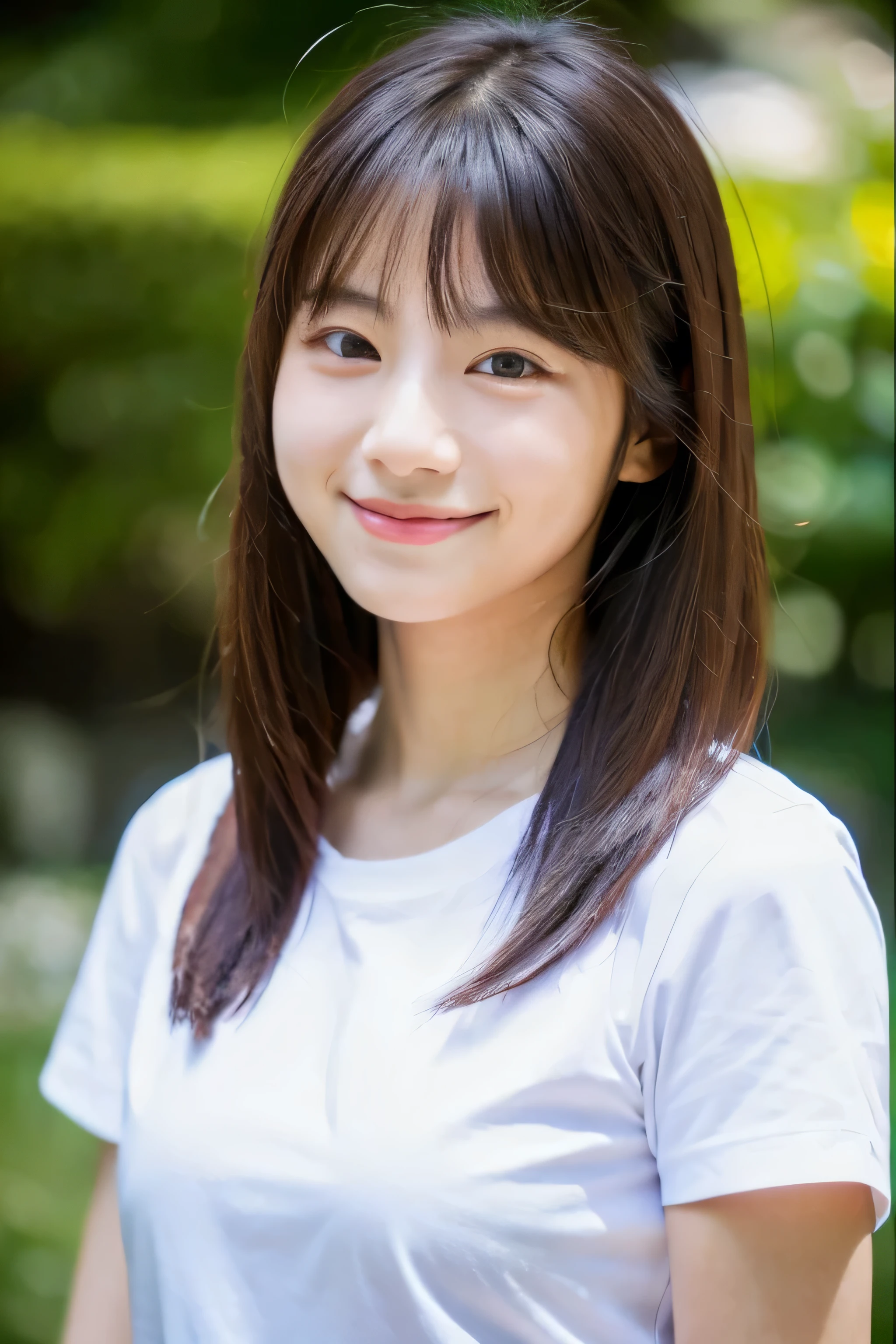 Ultra-detailed 8K photo of a Japanese woman, , half-smile, 35mm lens, wearing a , , short sleeve