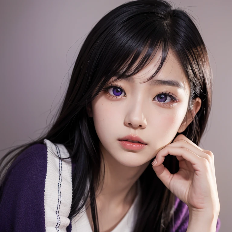 japanese girl with purple eyes closeup face shot, best quality, ultra realistic, perfect body, beautiful face