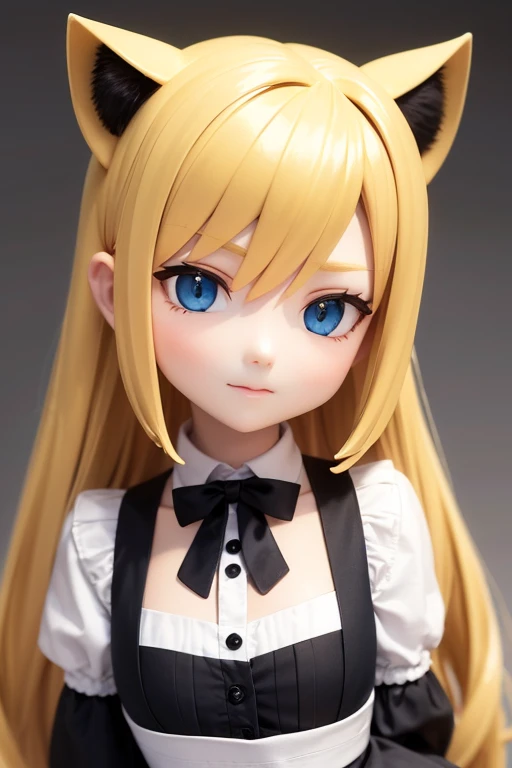 Cat ear doll, Blonde and blue eyed anime girl, Cat girl, eyes in the style of Nendoroid, Nendoroid eyes, style as Nendoroid, water color Nendoroid, Nendoroid, Nendoroid 3 d, Nendoroid, Maid outfit, She has a pretty, expressive face, an anime Nendoroid of karl marx, Long Hair