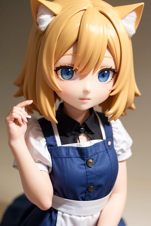 Cat ear doll, Blonde and blue eyed anime girl, Cat girl, eyes in the style of Nendoroid, Nendoroid eyes, style as Nendoroid, water color Nendoroid, Nendoroid, Nendoroid 3 d, Nendoroid, Maid outfit, She has a pretty, expressive face, an anime Nendoroid of karl marx, Long Hair
