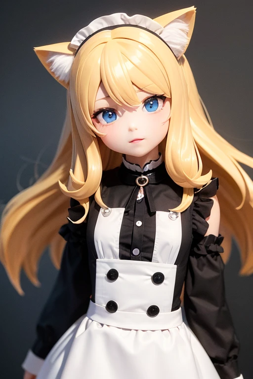 Cat ear doll, Blonde and blue eyed anime girl, Cat girl, eyes in the style of Nendoroid, Nendoroid eyes, style as Nendoroid, water color Nendoroid, Nendoroid, Nendoroid 3 d, Nendoroid, Maid outfit, She has a pretty, expressive face, an anime Nendoroid of karl marx, Long Hair