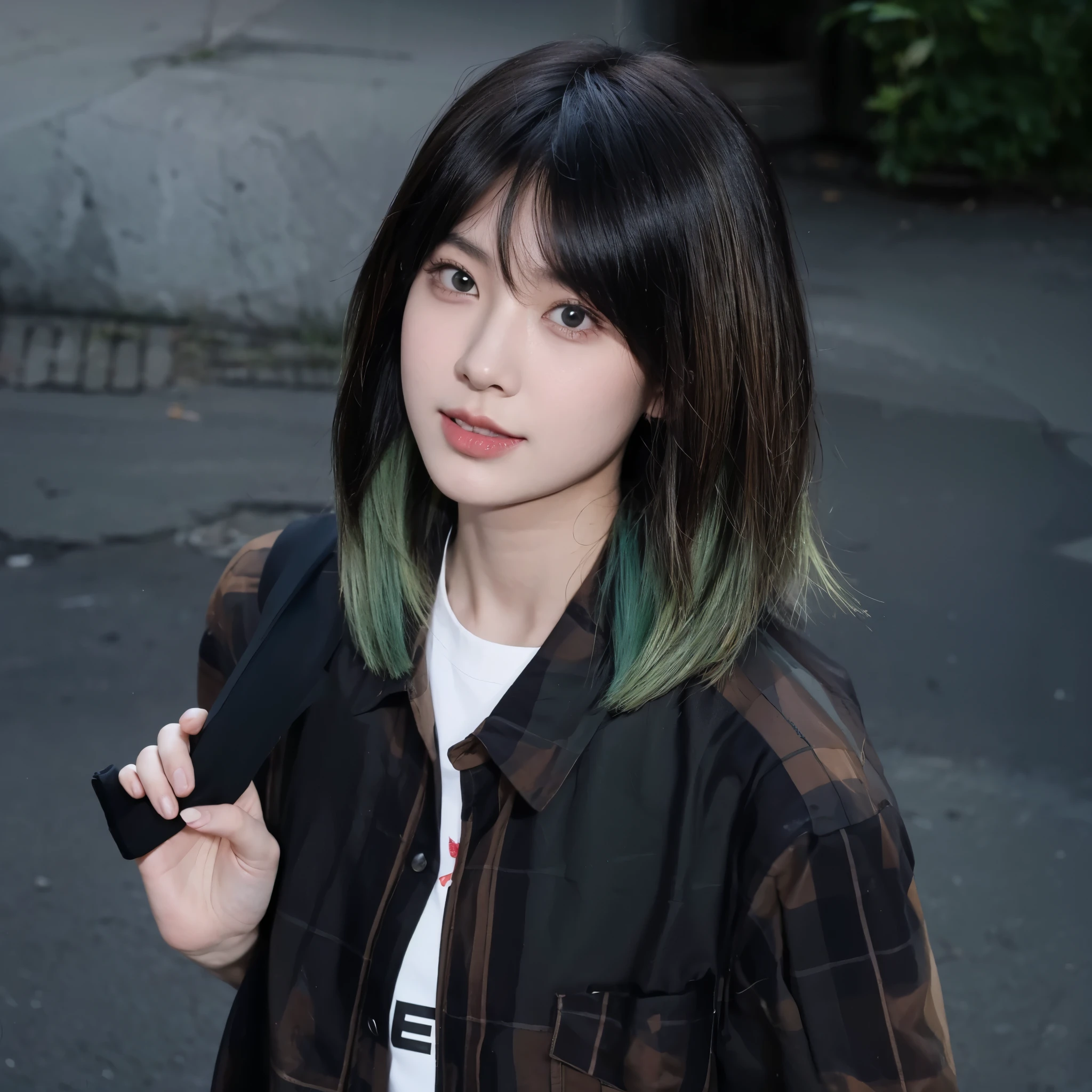 Green short hair,The background is simple and clean