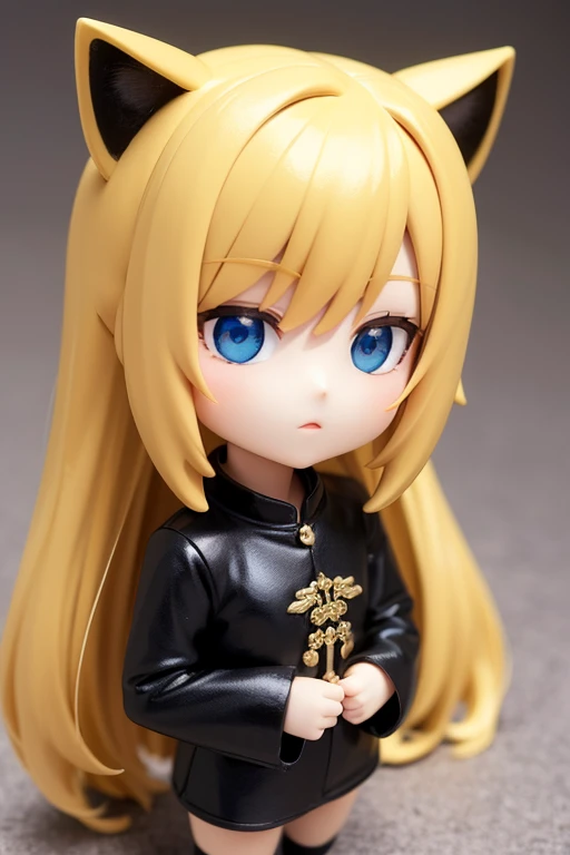 Cat ear doll, Blonde and blue eyed anime girl, Cat girl, eyes in the style of Nendoroid, Nendoroid eyes, style as Nendoroid, water color Nendoroid, Nendoroid, Nendoroid 3 d, Nendoroid, 2 heads, She has a pretty, expressive face, an anime Nendoroid of karl marx, Long Hair