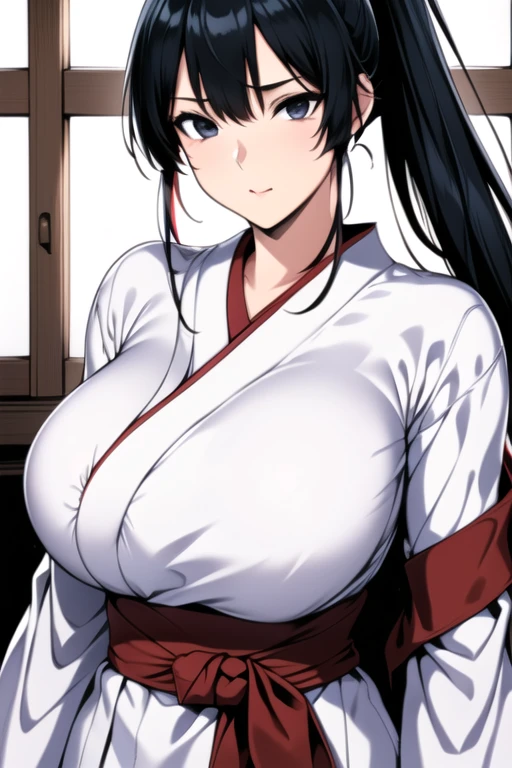 Simple White Background,
red_Hakama with white_kimono,japanese clothes,
Black eyes, Black hair,bangs, Long_hair, High ponytail,
1 girl, 20yo,Young female,Beautiful long legs,Beautiful body,
Beautiful Nose,Beautiful character design, perfect eyes, perfect face,expressive eyes,perfect balance,
looking at viewer,closed mouth, (innocent_big_eyes:1.0),(Light_Smile:0.3),
official art,extremely detailed CG unity 8k wallpaper, perfect lighting,Colorful, Bright_Front_face_Lighting,White skin,
(masterpiece:1.0),(best_quality:1.0), ultra high res,4K,ultra-detailed,
photography, 8K, HDR, highres, absurdres:1.2, Kodak portra 400, film grain, blurry background, lens flare, (vibrant_color:1.2),professional photograph,
(Beautiful,large_Breasts:1.4), (beautiful_face:1.5),(narrow_waist), full body,