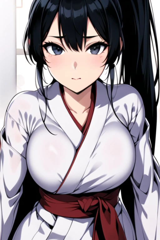 Simple White Background,
red_Hakama with white_kimono,japanese clothes,
Black eyes, Black hair,bangs, Long_hair, High ponytail,
1 girl, 20yo,Young female,Beautiful long legs,Beautiful body,
Beautiful Nose,Beautiful character design, perfect eyes, perfect face,expressive eyes,perfect balance,
looking at viewer,closed mouth, (innocent_big_eyes:1.0),(Light_Smile:0.3),
official art,extremely detailed CG unity 8k wallpaper, perfect lighting,Colorful, Bright_Front_face_Lighting,White skin,
(masterpiece:1.0),(best_quality:1.0), ultra high res,4K,ultra-detailed,
photography, 8K, HDR, highres, absurdres:1.2, Kodak portra 400, film grain, blurry background, lens flare, (vibrant_color:1.2),professional photograph,
(Beautiful,large_Breasts:1.4), (beautiful_face:1.5),(narrow_waist), full body,