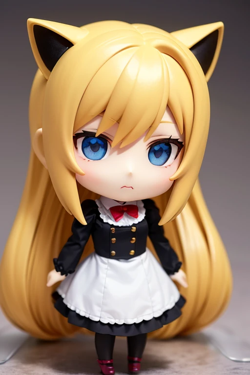 Cat ear doll, Long Hair, 2 heads, Blonde and blue eyed anime girl, Cat girl, eyes in the style of Nendoroid, Nendoroid eyes, style as Nendoroid, water color Nendoroid, Nendoroid, Nendoroid 3 d, Nendoroid, Maid outfit, She has a pretty, expressive face, an anime Nendoroid of karl marx