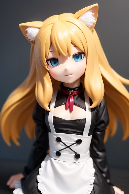 Cat ear doll, Long Hair, 2 heads, Blonde and blue eyed anime girl, Cat girl, eyes in the style of Nendoroid, Nendoroid eyes, style as Nendoroid, water color Nendoroid, Nendoroid, Nendoroid 3 d, Nendoroid, Maid outfit, She has a pretty, expressive face, an anime Nendoroid of karl marx