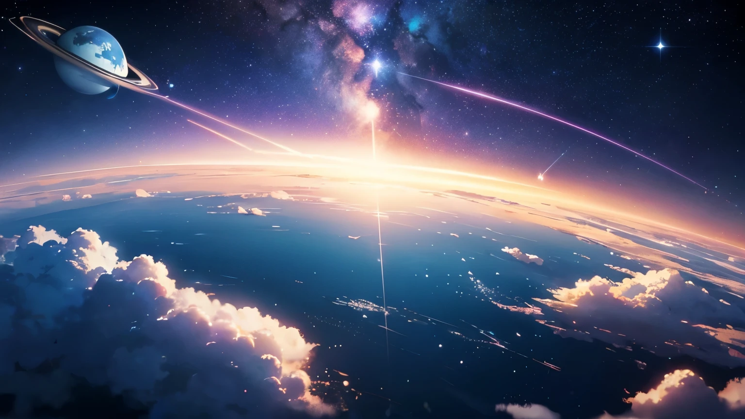 Anime - Beautiful sky scene with stars and planets, Space Sky. by makoto shinkai, anime art wallpaper 4k, anime art wallpaper 4k, Anime Art Wallpapers 8K, anime wallpaper 4k, anime wallpaper 4k, 4k anime wallpaper, Anime Sky, Awesome Wallpapers, Anime Background, Celestial planets in the background, Anime Background art, Vacant, There are no people, no one